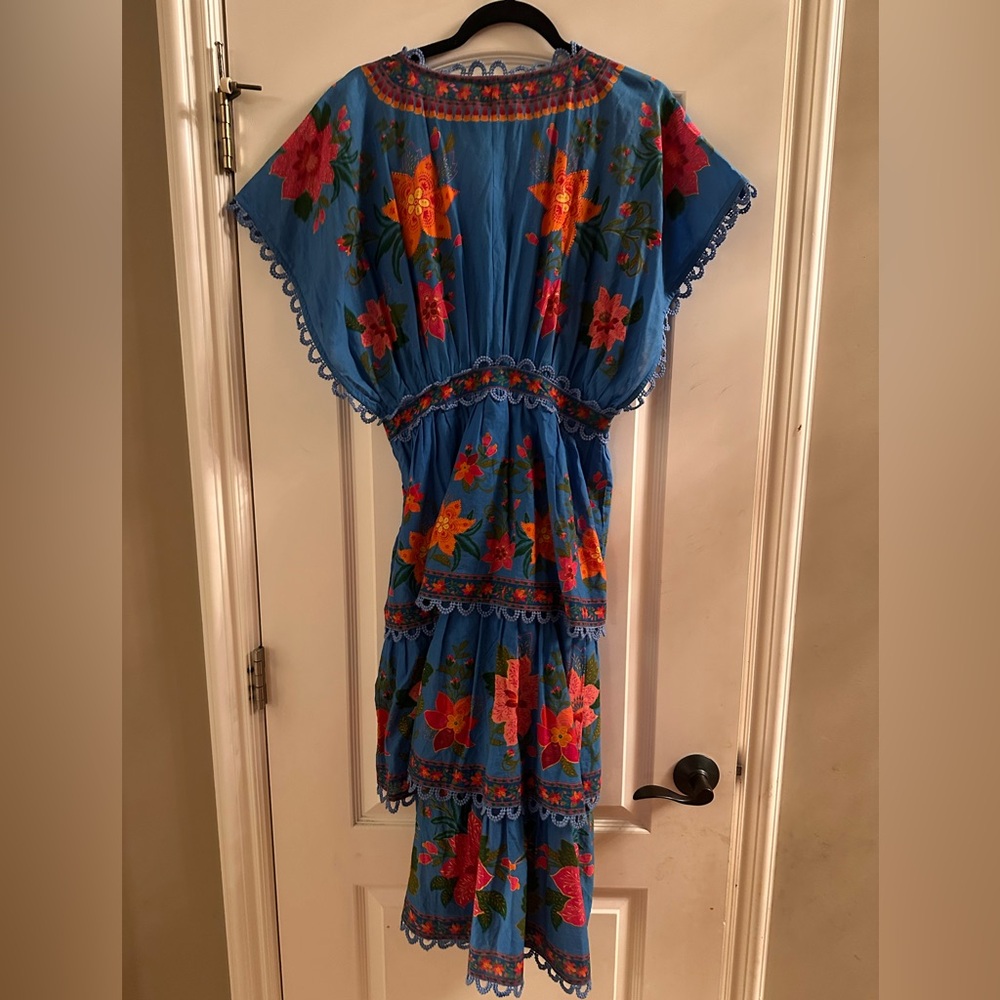 FARM Rio Blue Tropical Tapestry Layered V-Neck Dress NWT - Picture 7 of 10